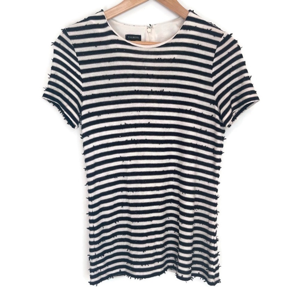 Talbots Knit Striped Short Sleeve Top w/ Sequins & Fringe - Size‎ XS